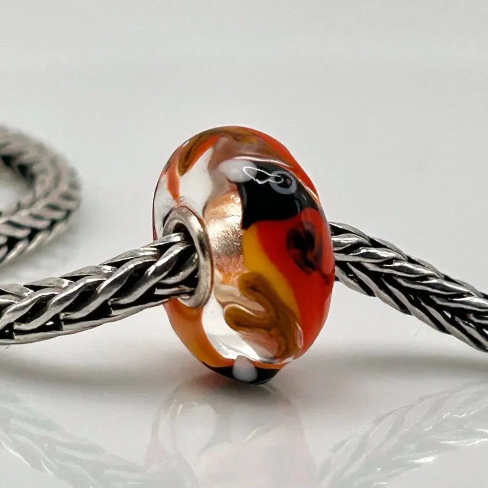 TROLLBEADS Red Black & Yellow Bird Critter Unique LAA 925S NEW! Shimmer Base